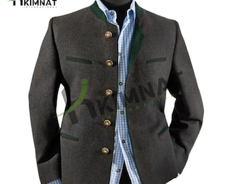 Veste Tyrol Loden Trachten pour homme fabriquée à la main - Style bavarois allemand gris anthracite pour l&#39;Oktoberfest sur mesure
