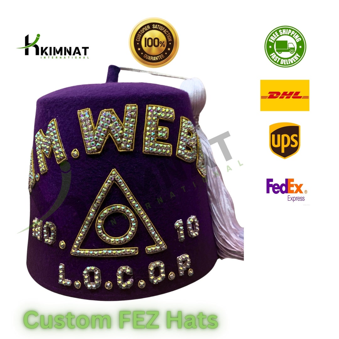 Masonic LOCOP Custom Purple Fez Hat White Tassel Ladies Fez Custom ...