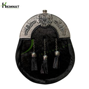 Scottish Thistle Sporran Black Antique With 3 Tassels - Thistle Kilt Sporran With Sporran Chain