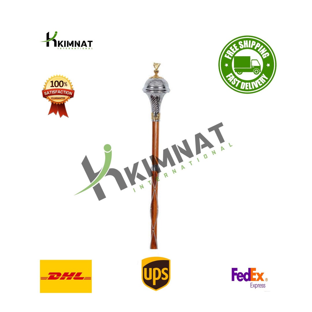 Drum Major Mace Embossed Head IRISH HARP on Top Three Parts Malacca