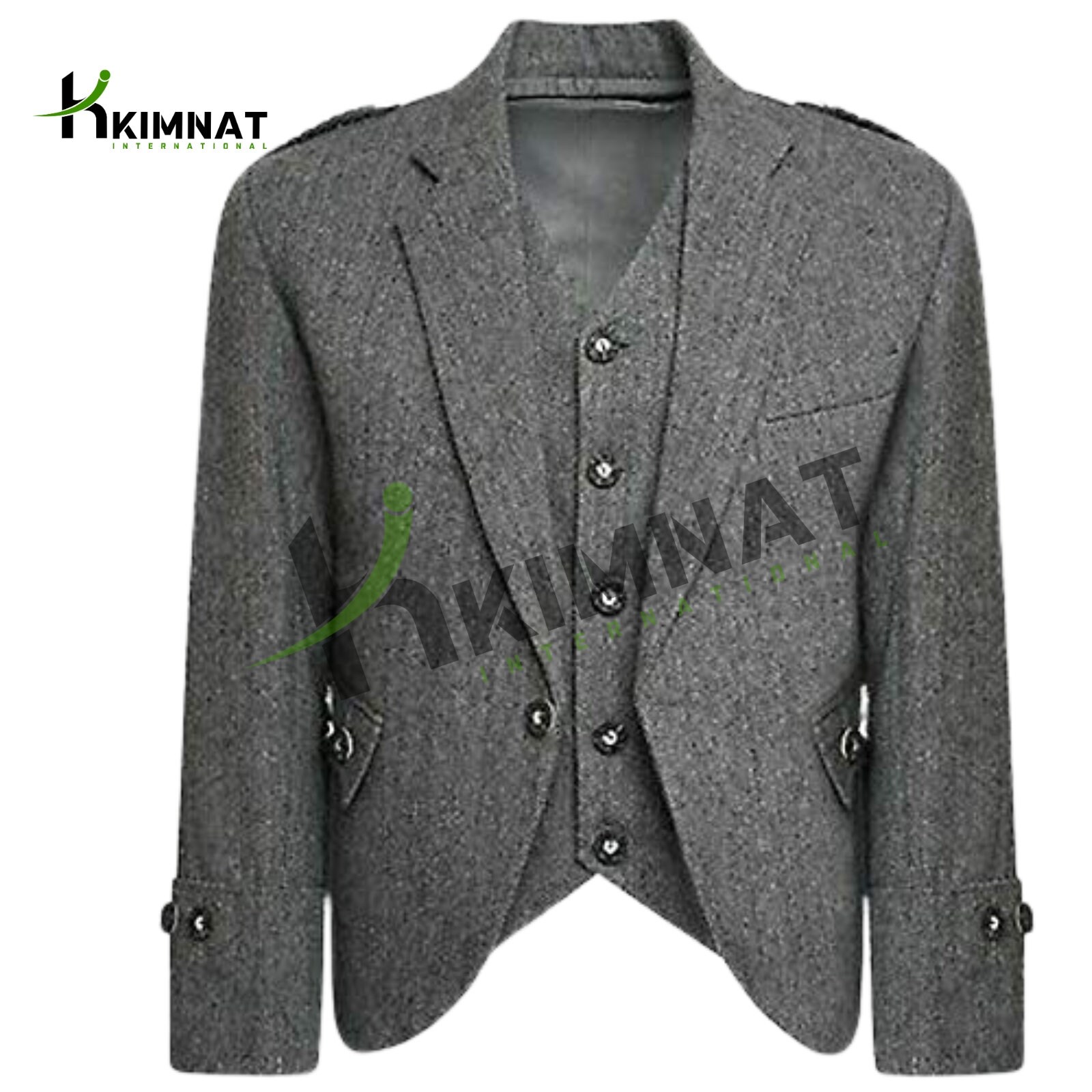 Veste et gilet kilt homme Crail à losanges gris écossais Veste kilt de mariage gilet sans manches