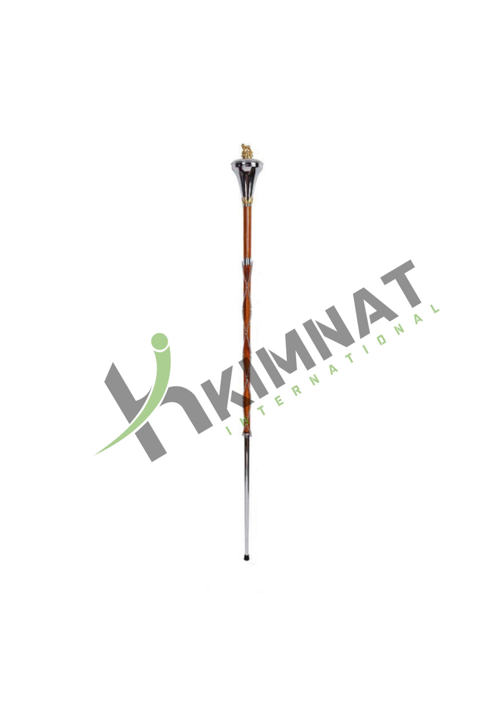 Drum Major Mace Stave & Stick Gold Lion and Crown Chrome Flat Head Top