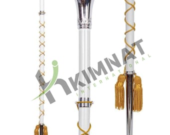 Drum Major Mace Weißer Schaft mit Gold Seidenkordel Ball Kopf Top Mit Gratis Softetui