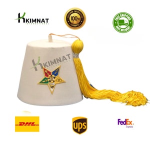 Masonic OES Order Of Eastern Star Cream White Fez With Yellow Tassel New