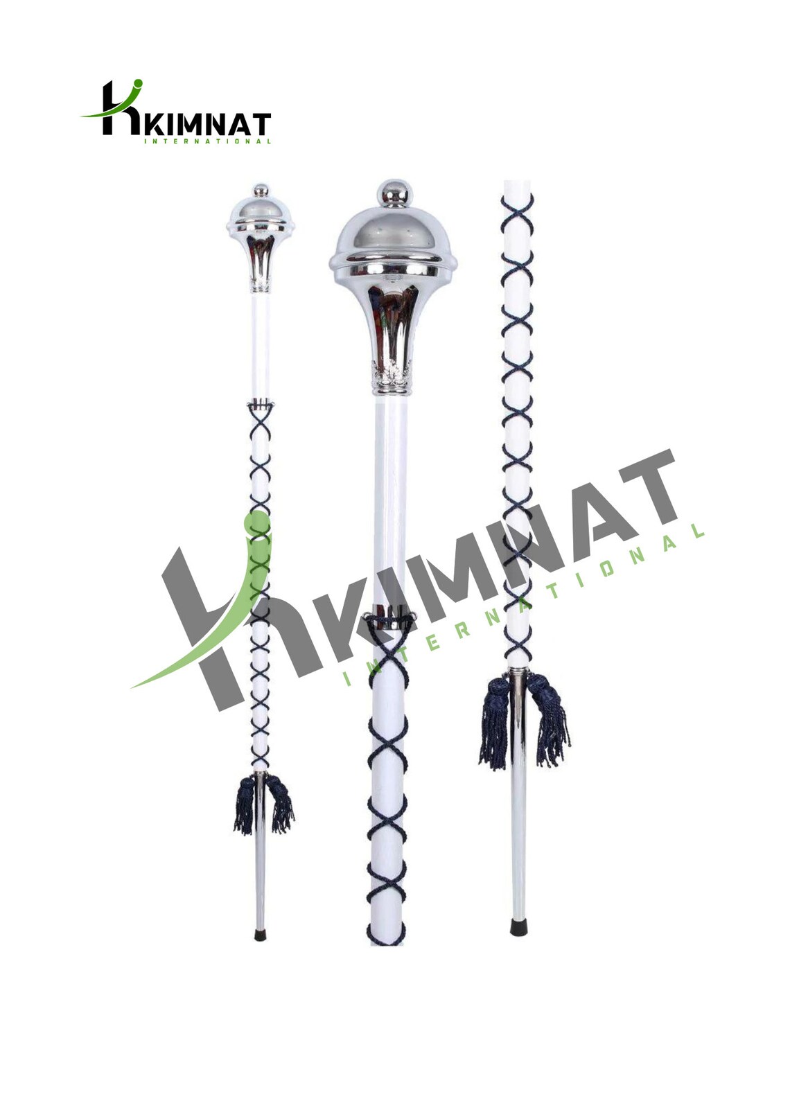 Drum Major Mace White Beech Wood Shaft Navy BLUE Cord Ball Top Etsy