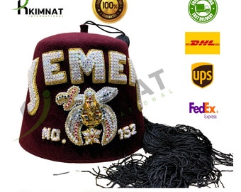 Rhinestone Embroidered Freemason FEZ Hat: Custom Wool Masonic