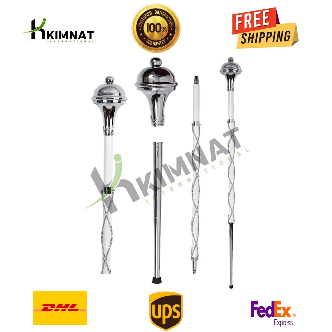 Drum Major Mace Stave & Stick Plain Chrome Ball Head Top Chain Fitted 3