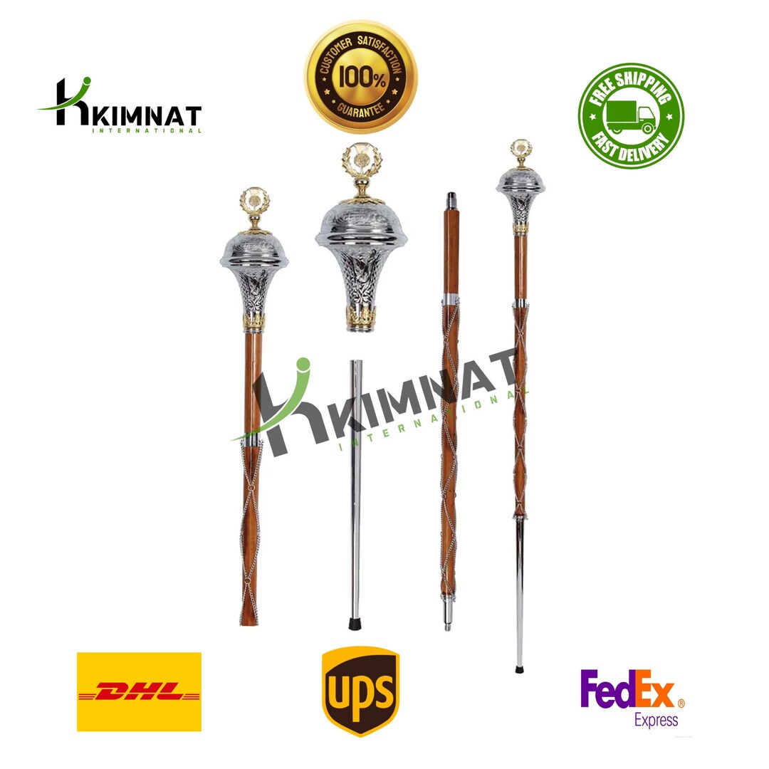 Drum Major Mace or Stave Chrome Embossed Head Gold Thistle Flower