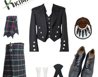 Scottish Tartan Kilt Set: Prince Charlie Jacket, Wedding Outfit, 40+ Clan Tartans