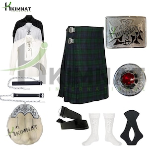 Scottish Thistle Kilt Set - Men&#39;s Highland Wedding 8 Pieces Kilt Outfit - Available in 45+ Clan Tartans