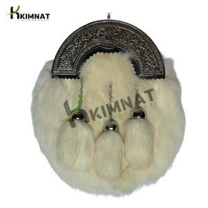 Scottish Antique Celtic White Fur Sporran For Men&#39;s - Highland Kilt Sporran For Men&#39;s