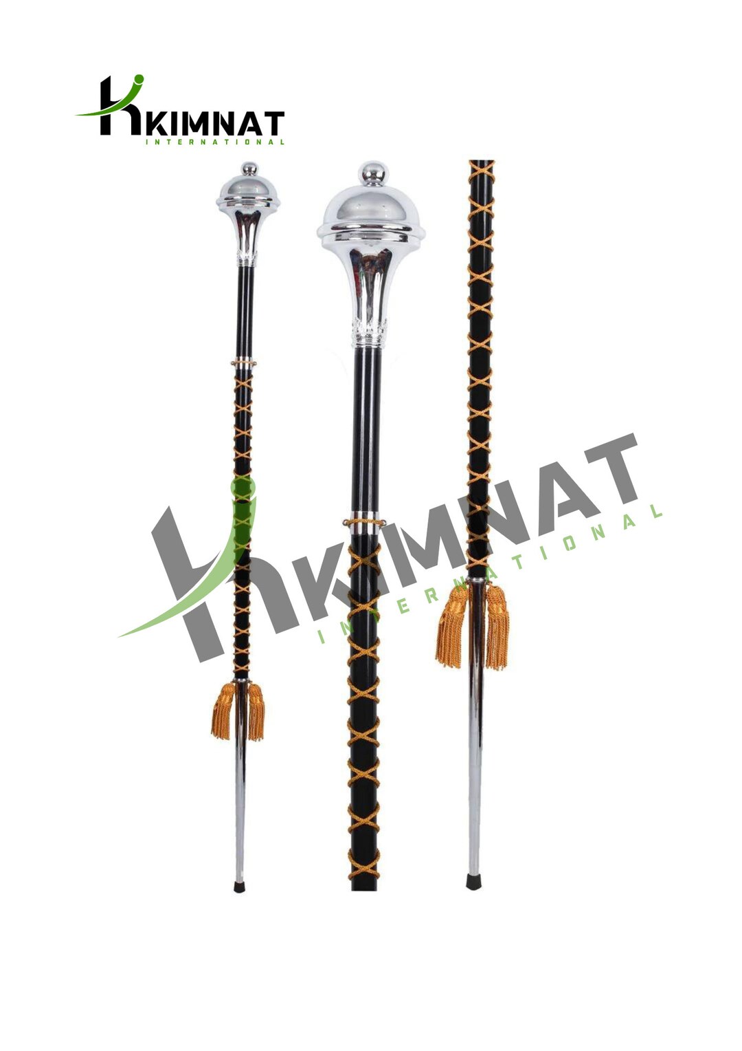 Drum Major Mace Black Beech Wood Ball Top Shaft Gold Silk Cord Etsy