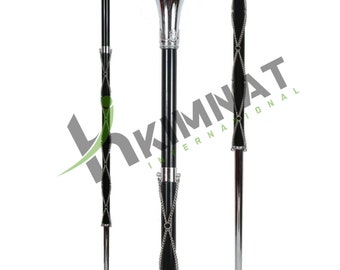 Drum Major Mace Stave & Stick Plain Chrome Head Ball Top Three Parts Black Shaft Band Mace Stick With Free Soft Case