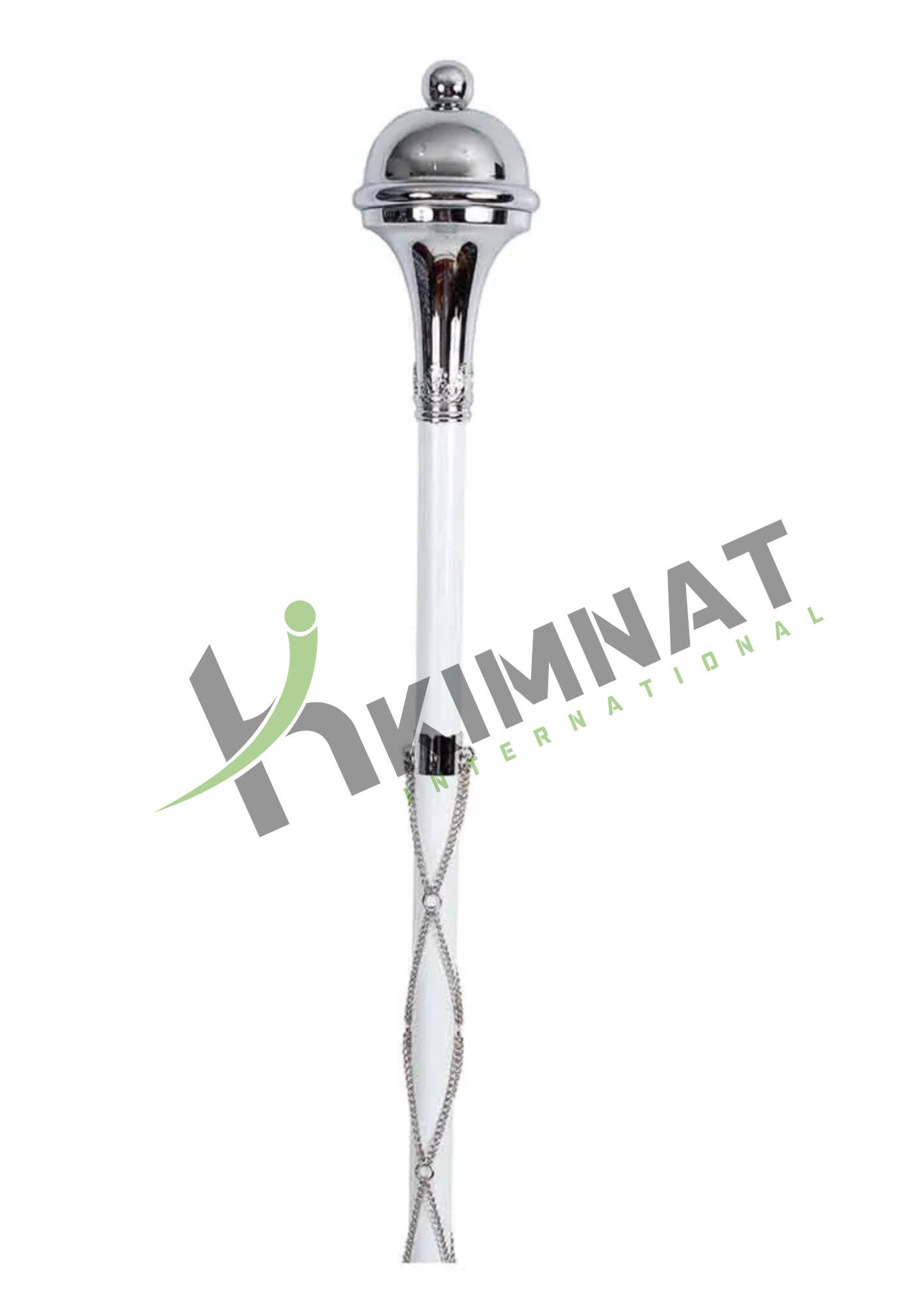 Drum Major Mace Stave & Stick Plain Chrome Ball Head Top Chain Fitted 3