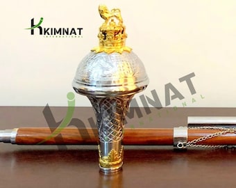 Drum Major Mace Stave & Stick geprägter Chromkopf mit goldenem Löwen und Krone, dreiteiliger Band-Mace mit kostenloser Softcase