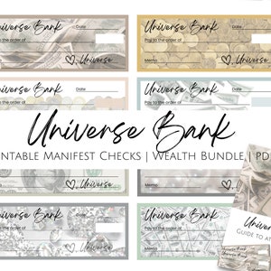 Printable Blank Checks for Manifesting Money, Attract Financial Freedom, 8 Money Designs, Universe Bank Manifesting Checks, Blank Check PDF