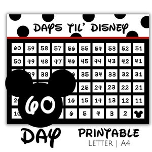 60 Day Mickey Countdown Printable, Vacation Planning Printable Countdown, US Letter, A4, Printable Vacation Countdown, PDF