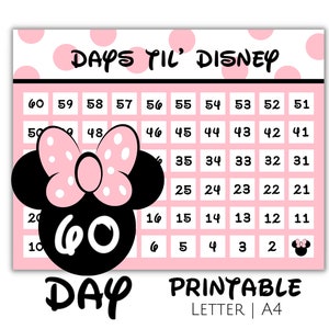 Printable Vacation Countdown, 60 Days Until Your Magical Vacation, 60 Day Vacation Countdown, Printable PDF, US Letter, A4, Pink Minnie