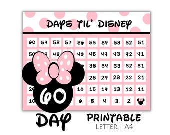 Printable Vacation Countdown, 60 Days Until Your Magical Vacation, 60 Day Vacation Countdown, Printable PDF, US Letter, A4, Pink Minnie