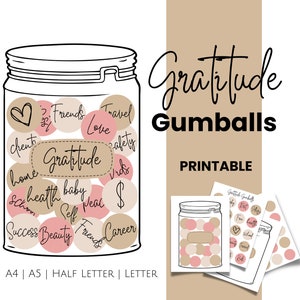 Druckbares Dankbarkeitsglas zum Manifestieren und Danke geben, passend für A4 A5 Half Letter und Letter, Dankbarkeitsgummi Gumballs Pink und Beige, Dankbarkeit