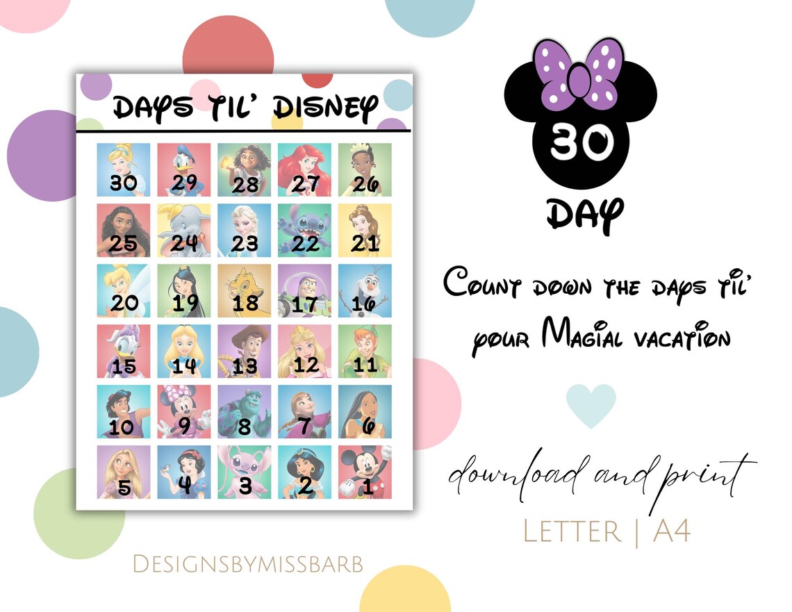 30 Day Countdown Printable, Count Down the Days Until Your Magical ...