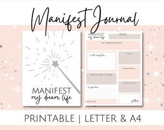 Diario de manifestación para crear la VIDA DE SUS SUEÑOS, hoja de trabajo imprimible para planificar el diario de manifestación