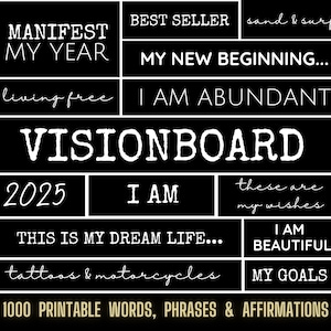 2025 Mots phrases et affirmations imprimables pour créer un Vision Board, 1000 mots et expressions imprimables pour Vision Board