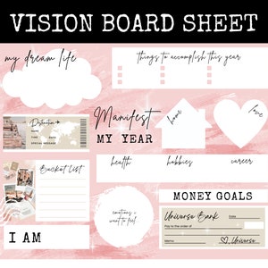Vision Board druckbares Arbeitsblatt für die Manifestierung Ihres besten Jahres, Neujahrsvorsätze und Manifestation Printables, Visionboard Planer