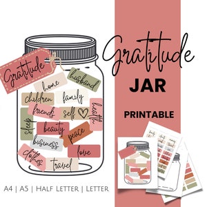 Dankbarkeit Glas bedruckbar, Dankbarkeit Vision Board zum Manifestieren, Dankbarkeit Kit, Dankbarkeit Glas, passend für A4 A5 Half Letter und US Letter