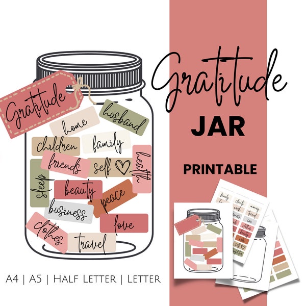Gratitude Jar Printable, Gratitude Vision Board for Manifesting, Gratitude Kit, Gratitude Jar, Fits A4 A5 Half Letter and US Letter