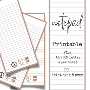 Wydrukowany notatnik na listy, zakupy, pisanie, wydrukowany papier w linie do robienia notatek, wydrukowany papier listowy, papier w linie Peace Love Coffee