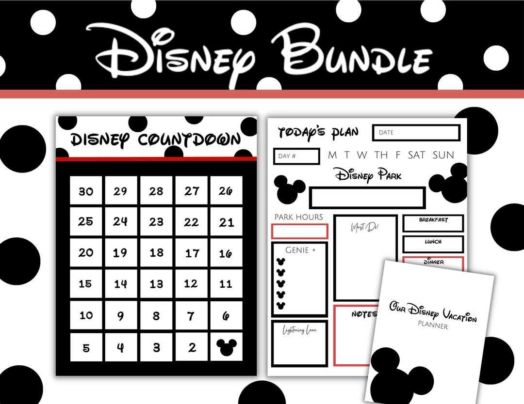 WDW Day Planner and 30-day Countdown Printable Bundle, Count Down the ...