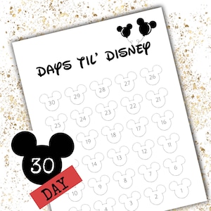 Mickey 30 Day Printable Countdown, Count Down the Days Until your Magical Vacation, Trip Reveal Printable PDF, 30 Days to Trip Printable