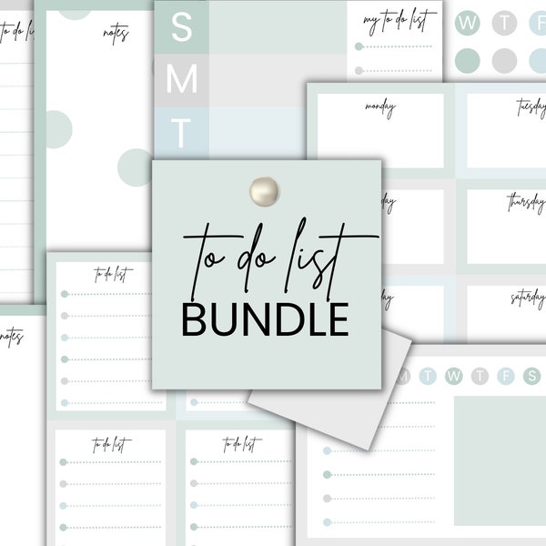 Printable To Do List Bundle with Weekly Planner, Daily Planner, Chores List, Grocery Shopping, Notepad, 12 Printable Planner Pages