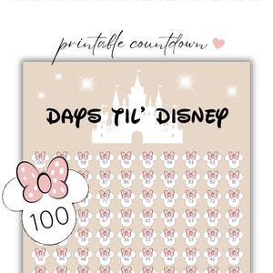 Printable Minnie Countdown, Count Down the Days until your Magical Vacation, 100 Day Countdown in Size Letter and A4