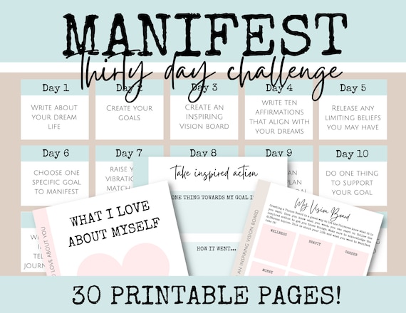 Manifest Kit with Journaling, Meditations & Manifest Activities, Manifest Challange to Attract Abundance, Manifest Your Dream Life Printable