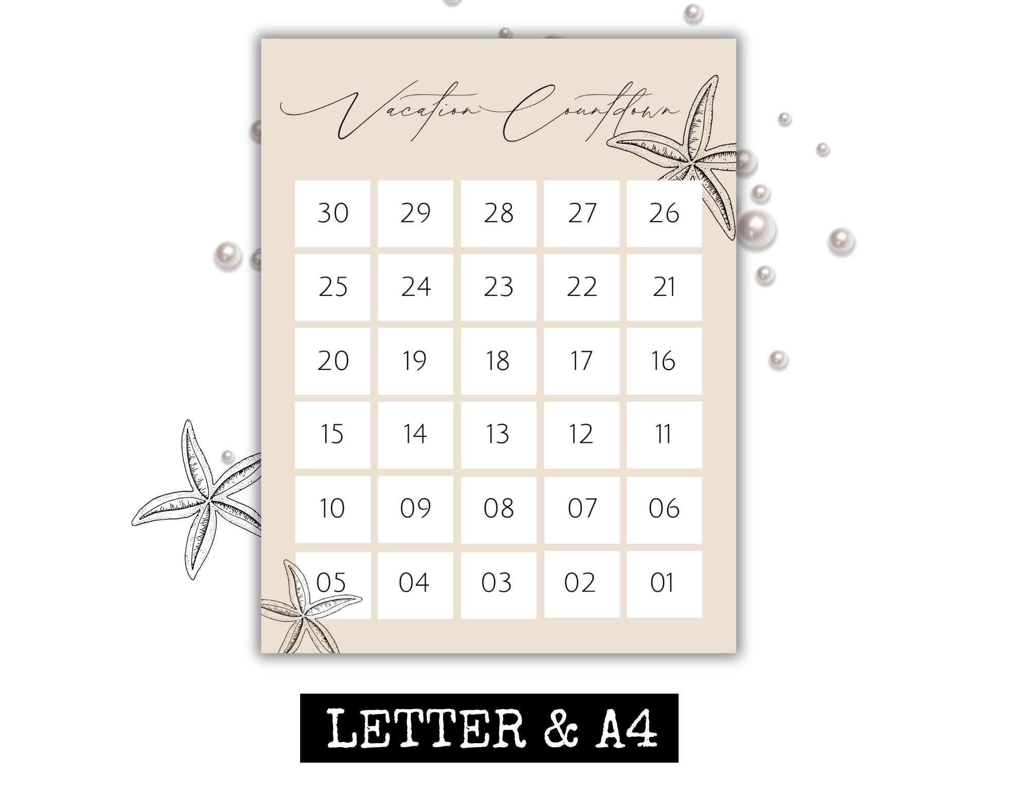 Vacation Countdown 30 Day Printable Template, Count Down the Days Until ...