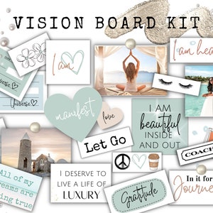 2024 Vision Board Kit Printable, Vision Board with Affirmations, Abundance Checks, Gratitude Jar, 700 Pieces for Manifesting, PDF
