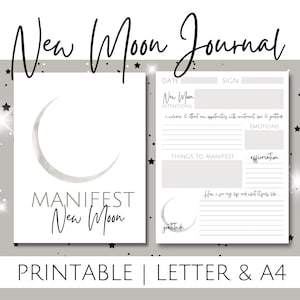 New Moon Journal for Manifesting with the Moon, Printable New Moon Worksheet, Size US Letter and A4, New Moon Ritual Worksheet