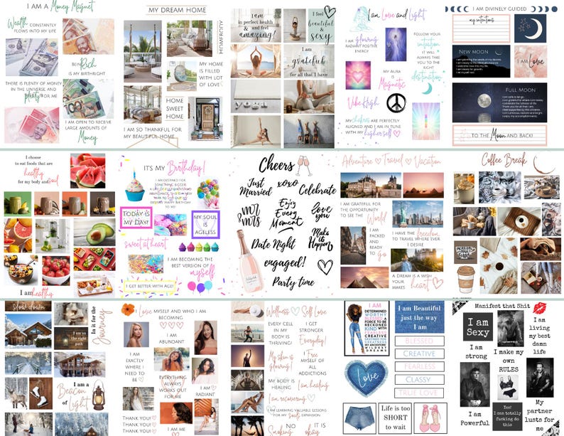 2026 Printable Vision Board Bundle with 2000 Printable Photos, Affirmations, Manifest Checks, I AM Vision Board Kit 60 Printable Pages PDF image 6