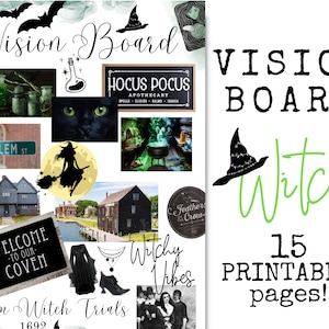 Kit Vision Board imprimable, Witch Vision Board pour manifester, Essais des sorcières de Salem, Photos imprimables de sorcières, Mood Board, Vision Board Witches