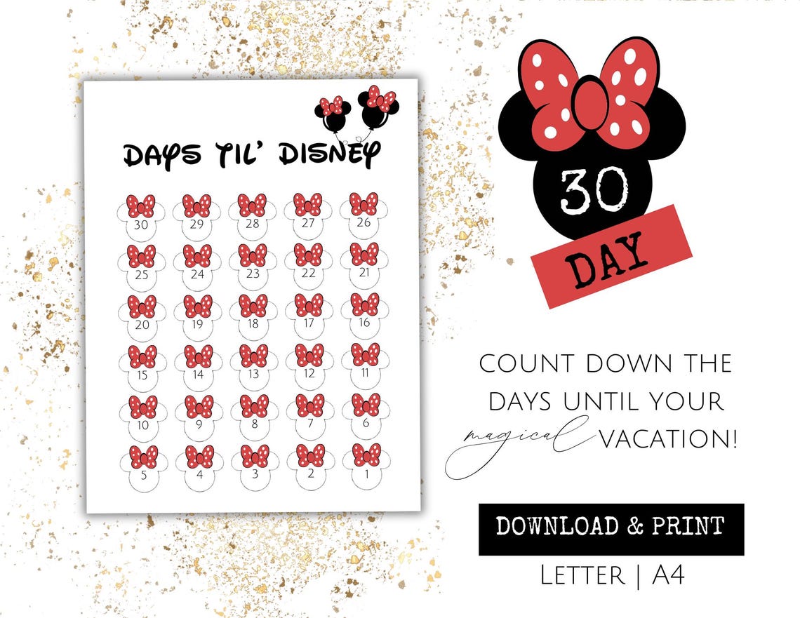 Minnie 30 Day Printable Countdown, Count Down the Days Until Your ...