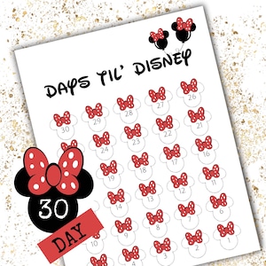 Minnie 30 Day Printable Countdown, Count Down the Days Until your Magical Vacation, Trip Reveal Printable PDF, 30 Days to Trip Printable