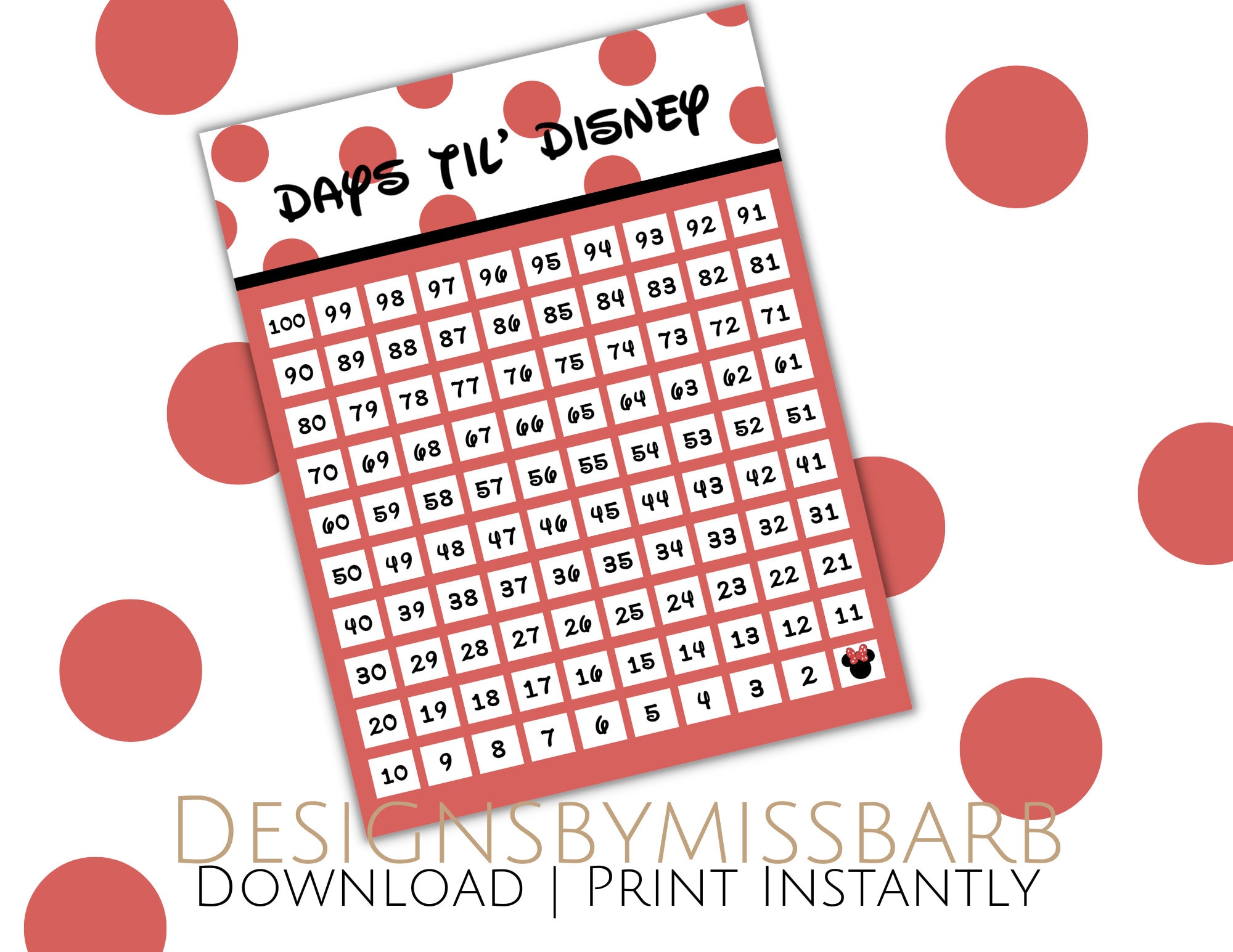 100 Day Printable Vacation Countdown Count Down the Days - Etsy
