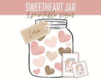 Valentine Printable Art, Love Jar Printable, Sweetheart Printable Decor Perfect for Valentine&#39;s Day, Weddings and Celebrating Love
