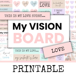 Tableau Love Vision imprimable, manifestez votre amour avec des affirmations d'amour, mots d'amour, 25 pages à imprimer Kit de tableau Love Vision Board pour attirer l'amour