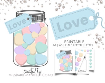 Love Jar Printable with Candy Hearts, Valentine Activity for All Ages, Add to Vision Boards and Journal, A4 A5 US Letter and Half Letter