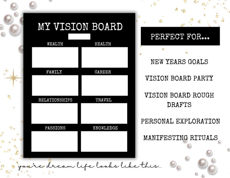 Printable Vision Board Template for Manifesting Your Dream Life, Vision ...