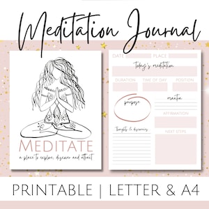Diario de meditación imprimible para manifestar la vida de tus sueños, plantilla de hoja de trabajo de meditación, tamaño carta de EE. UU. y A4, ritual de meditación