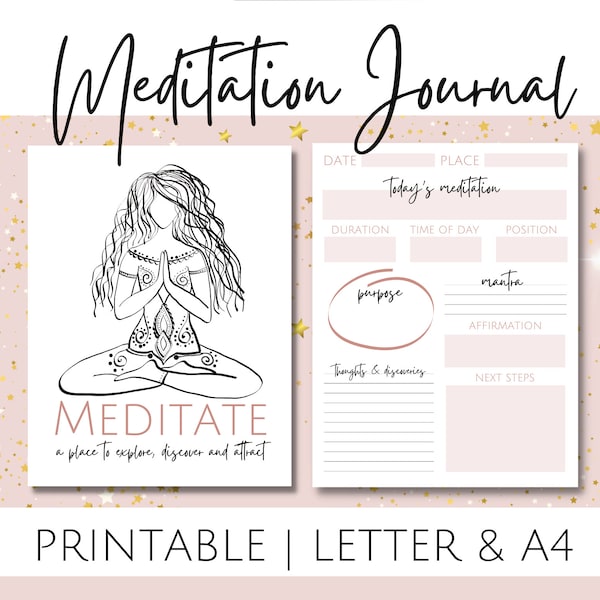 Printable Meditation Journal for Manifesting your Dream Life, Meditation Worksheet Template, Size US Letter and A4, Meditation Ritual